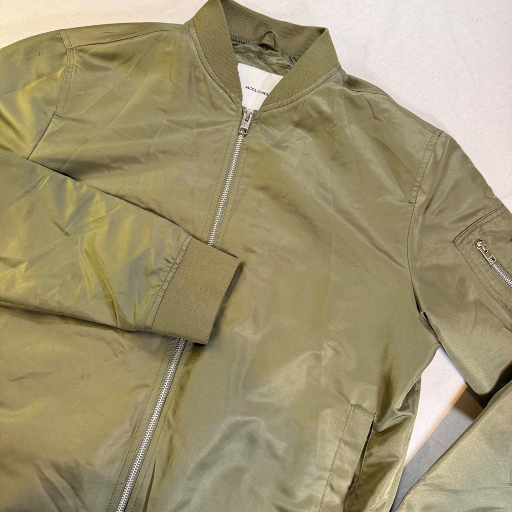Jack & Jones Marley Bomber Jacket Men XL Army Green Full Zip Military Streetwear